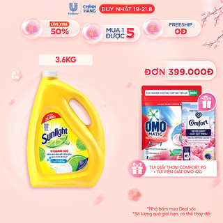 Nước Rửa Chén Bát Sunlight Chanh 100 Sạch Nhanh Xả Bọt Nhanh Rửa Sạch Dầu Mỡ 3.6kg