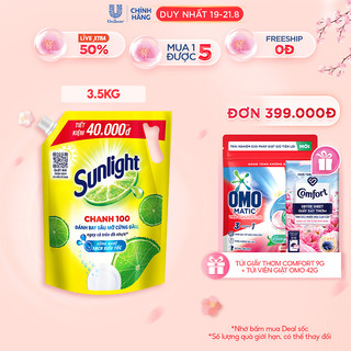 Nước rửa chén Sunlight chanh 100 mới đánh bay dầu mỡ cứng đầu túi 3.5kg