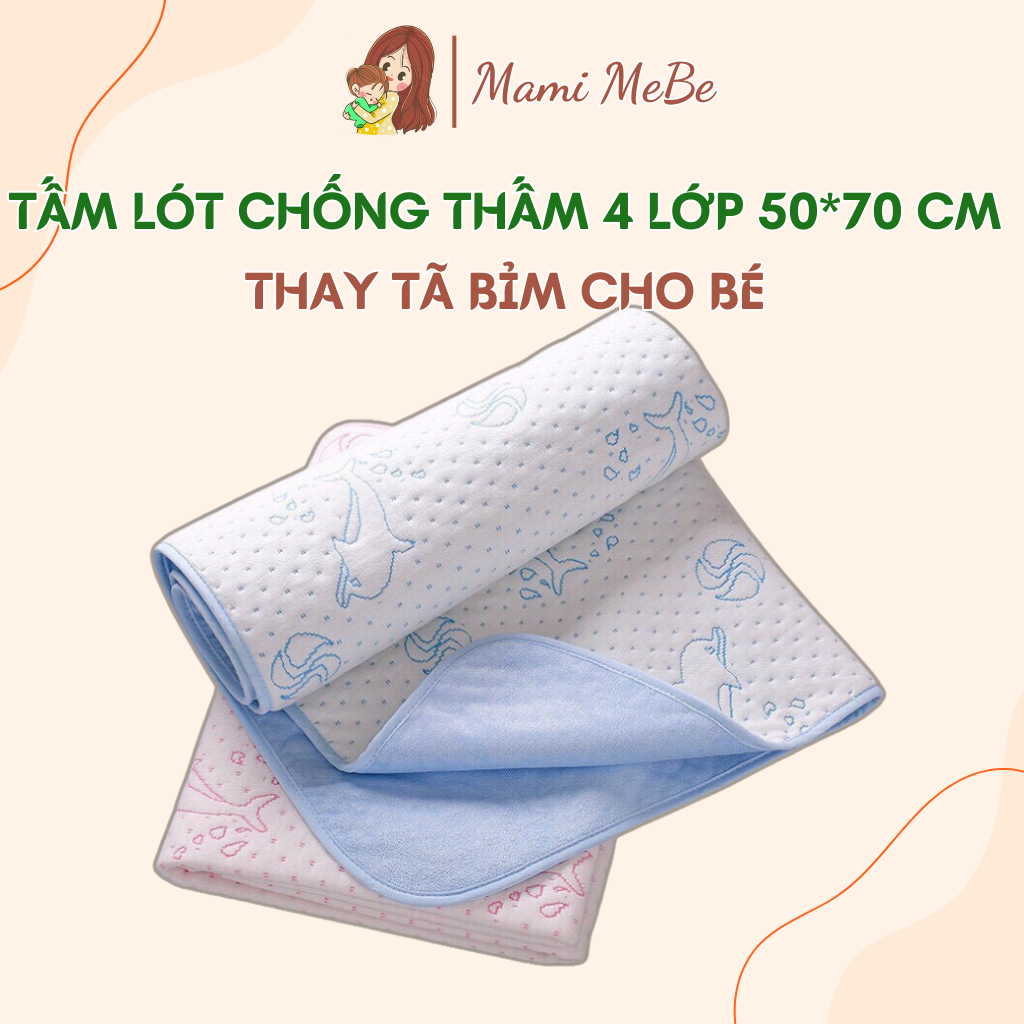 Tấm lót chống thấm 4 lớp cho bé thay tã bỉm KT 50x70cm