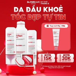 Bộ gội xả dưỡng tóc, tẩy tế bào chết da đầu và bàn chải gội đầu giảm rụng tóc, hỗ trợ mọc tóc và giảm gàu của Dr.FORHAIR