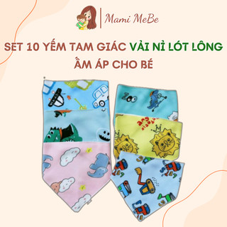 Set 10 yếm chéo vải nỉ lót lông cho bé, Khăn yếm tam giác quàng cổ mùa đông cho bé