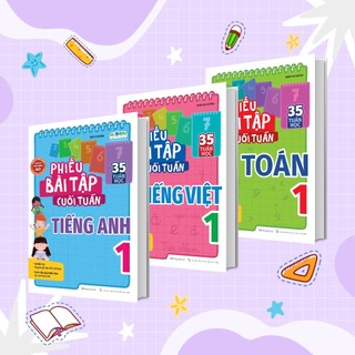 Sách combo phiếu bài tập cuối tuần toán, tiếng việt, tiếng anh lớp 1