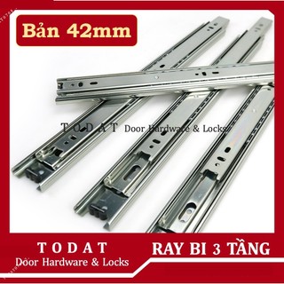 [ZUB 42mm TRẮNG] Ray bi trượt 3 tầng bản 42mm dùng làm ngăn kéo hộc tủ (cặp)
