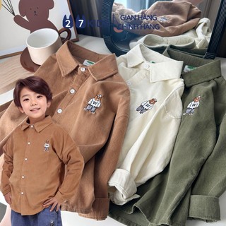 Áo sơ mi bé trai dài tay 27Kids KACADY cổ bẻ đơn sắc nhung tăm đi học nam cho trẻ từ 4-12 tuổi BLSH9
