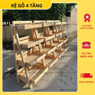 Kệ gỗ 3, 4 tầng chữ A Huy Decor kệ gỗ thông để sách, hoa quả, trang trí, đồ nhà bếp