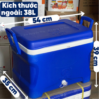 Thùng đá giữ lạnh tý liên 38 happy cooler giữ lạnh tốt đến 36h, nhựa hdpe cứng cáp - thùng đá vuông 38 tý liên