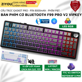 Bàn Phím Cơ Không Dây Ziyou AULA F99PRO V2 hotswap keycap xuyên LED, LED RGB, Núm Xoay, Có APP MACRO