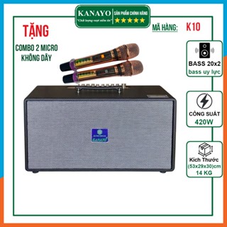 Loa Kéo Karaoke Công Suất Lớn  420w Xách Tay KANAYO K-10| Loa Kéo Bluetooth Bass 20 Tặng 2 Micro