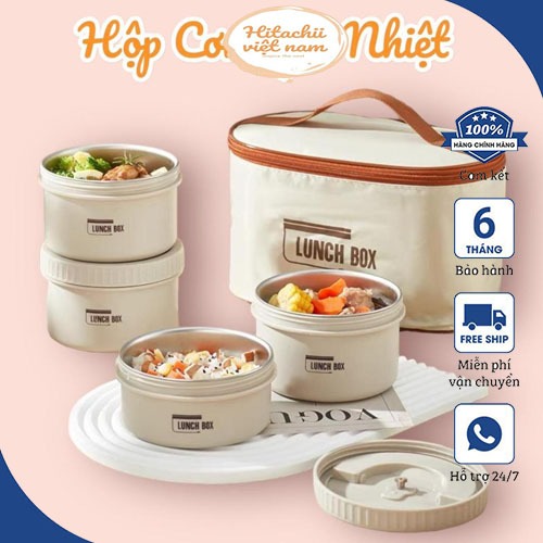 Hộp cơm giữ nhiệt văn phòng 4 tầng, 3 tầng, Lòng inox304 cách nhiệt 4giờ,Tặng Thêm túi cách nhiệt dễ mang theo