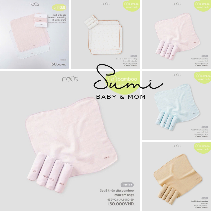 Set 5 khăn sữa bamboo NOUS cho bé, Sumi Baby