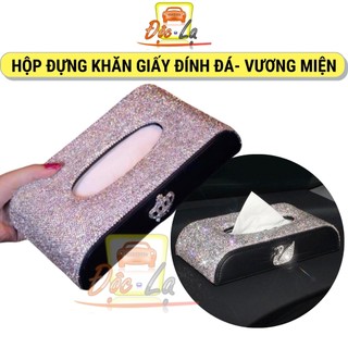 Hộp đựng khăn giấy đính đá thiên nga - vương miện full đá cao cấp
