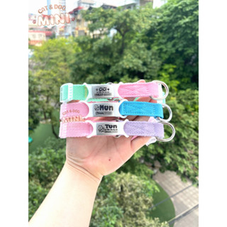  Vòng cổ khắc tên cho chó cho mèo bằng vải chắc chắn mix 2 màu  Tặng chuông  