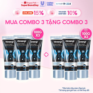 Combo 3 Kem Đánh Răng Closeup Dạng Gel Trắng Răng Diamond Attraction Ngay Sau 1 Lần Chải 100G/Tuýp