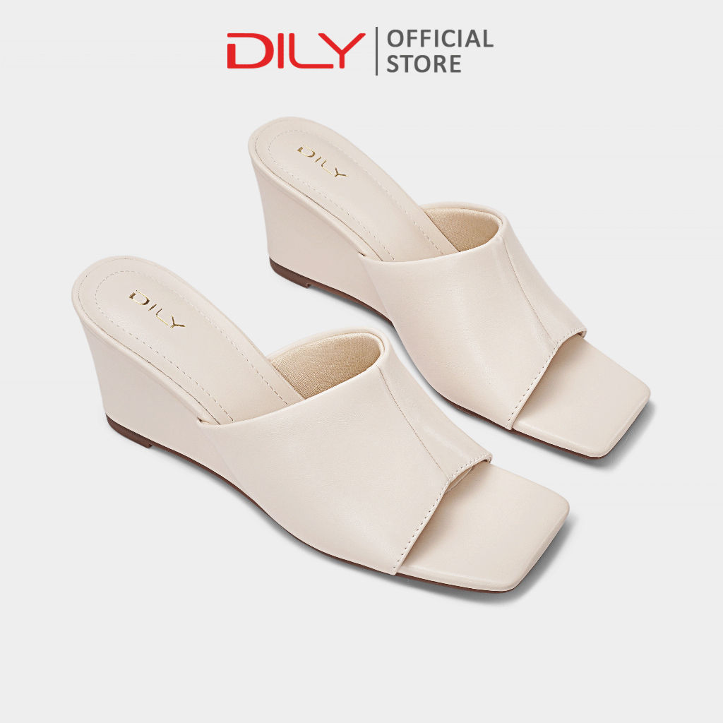 Giày đế xuồng nữ DILY quai ngang bản to tôn chân, guốc đế xuồng mũi vuông cao 7cm DL0537
