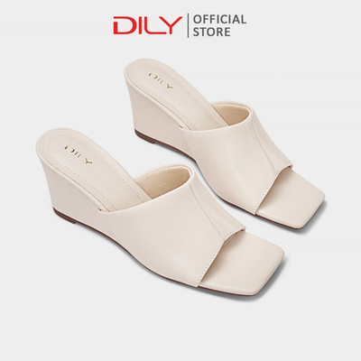 Giày đế xuồng nữ DILY quai ngang bản to tôn chân, guốc đế xuồng mũi vuông cao 7cm DL0537