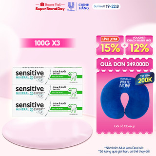 Bộ 3 Hộp Kem đánh răng P/S giảm ê buốt sau 30 giây Sensitive Mineral Expert Fresh Mint với tác động từ khoáng 100g