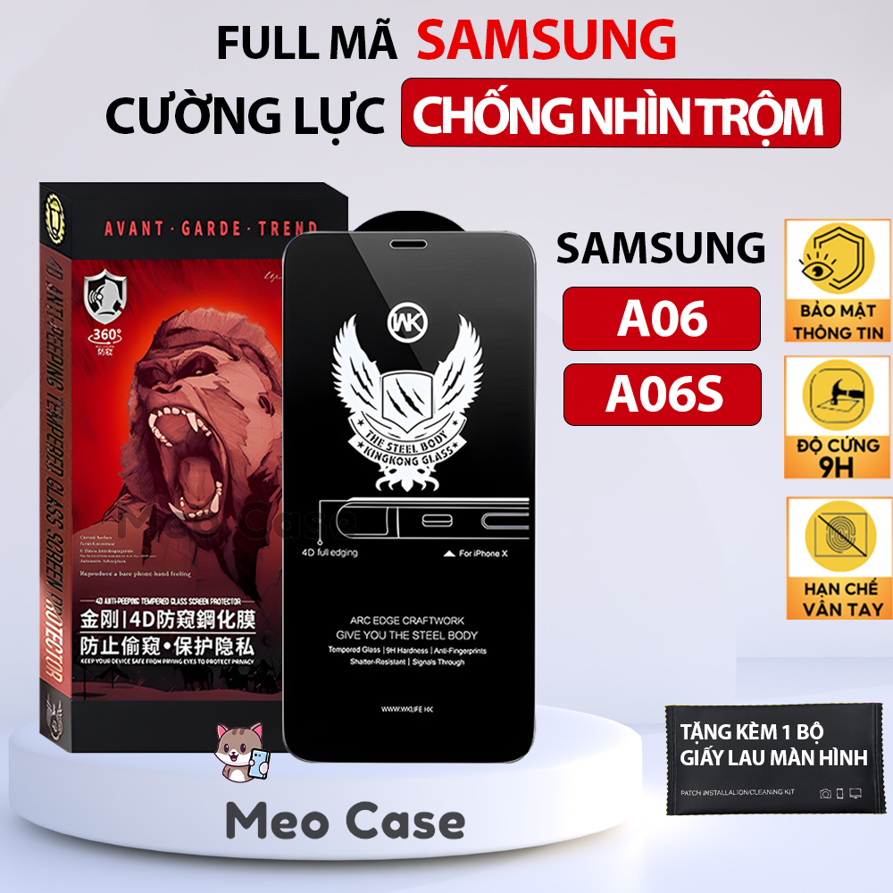 Kính cường lực samsung A06, samsung A06S, cường lực chống nhìn trộm Wekome full màn hình điện thoại 