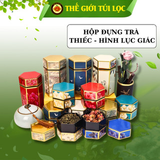 Hộp đựng trà hình Lục giác PHUKIENTUILOC, chất liệu thiếc cao cấp, hoạ tiết đa dạng, nhiều màu sắc