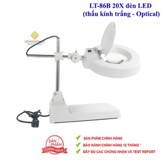 (Bảo hành 12 tháng) Kính lúp để bàn LT-86B 20X đèn LED (thấu kính trắng - Optical)