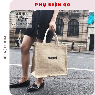 Túi xách đi biển họa tiết chữ Merci - TUI08
