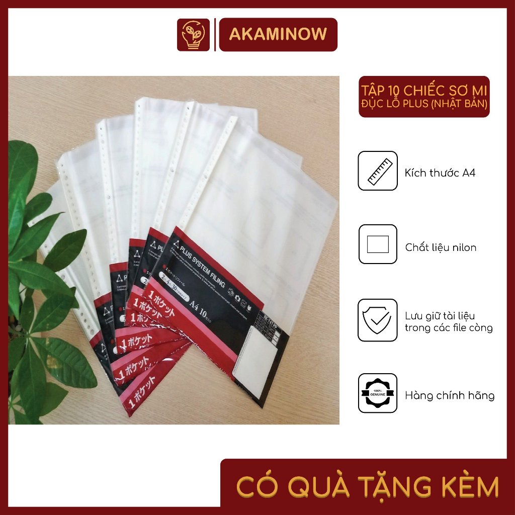 01 tập sơ mi đục lỗ Plus 70um (Nhật Bản) 10 chiếc/tập