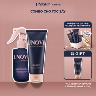 Combo Tinh chất xịt dưỡng và kem ủ phục hồi tóc khô, hư tổn UNOVE No - Wash Ampoule Treatment x Deep Damage Treatment EX