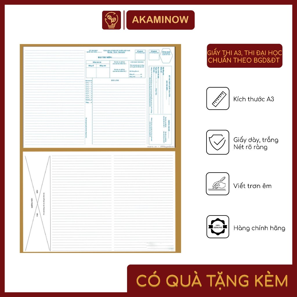 Giấy thi đại học, giấy thi khổ A3 chuẩn mẫu bộ giáo dục
