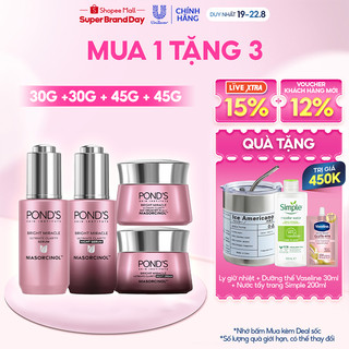 [Combo] Trọn bộ 2 Serum và 2 Kem sáng da ngày & đêm Pond's Bright Miracle mờ thâm với 50X Niasorcinol 30G+30G+45G+45G