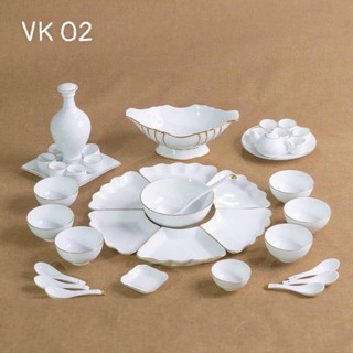 Bộ bát đĩa hoa mặt trời men trắng viền vàng