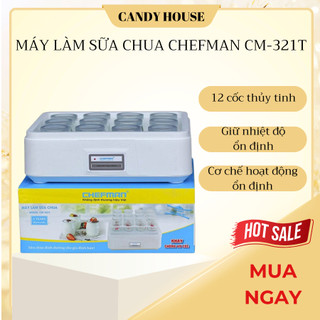 Máy làm sữa chua Chefman CM-321T 12 cốc thủy tinh có khay chống vỡ cốc, nồi ủ sữa chua làm yaourt, làm món tráng miệng