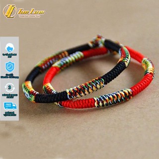 [Handmade] Vòng Tay Chỉ Ngũ Sắc Tây Tạng Bện Xen Kẽ Chỉ Đỏ Đen Khóa Nút Hạt Size To - DIY TUỆ LÂM
