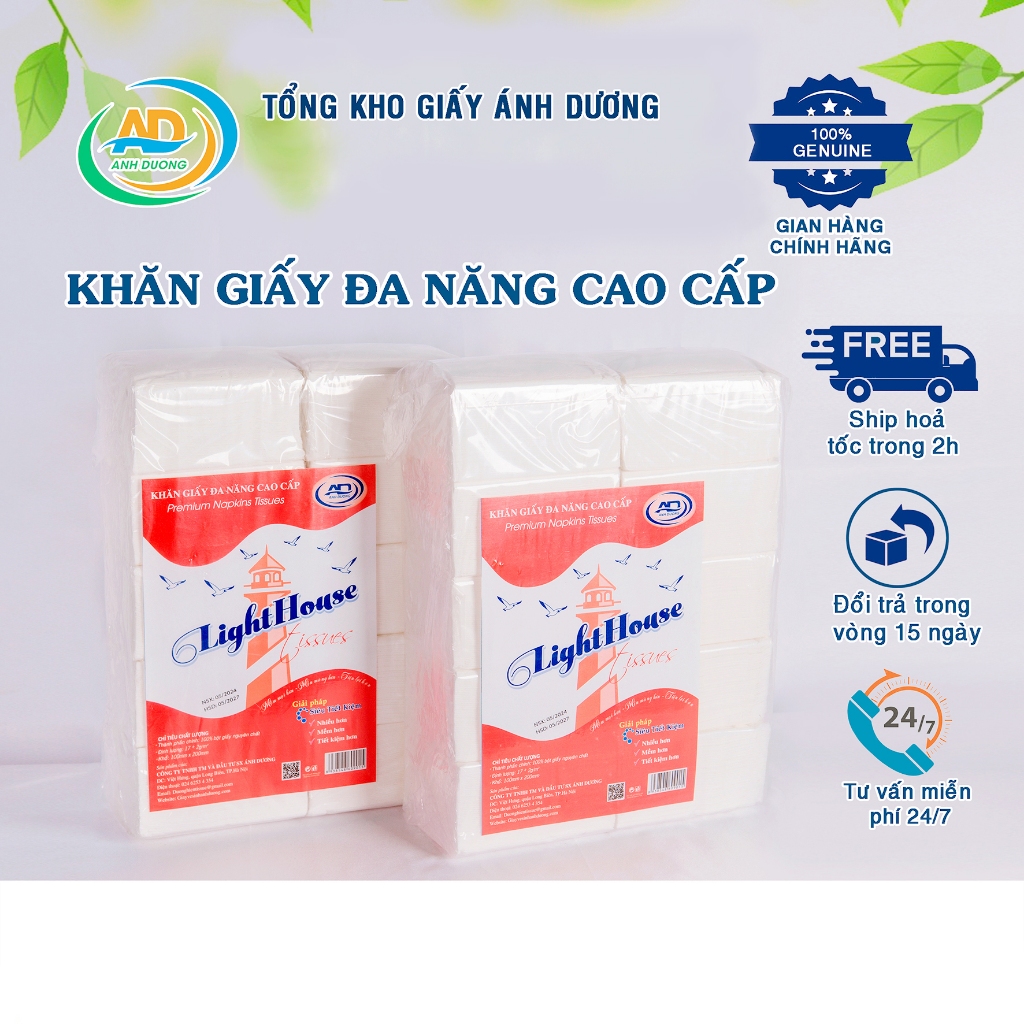Khăn Giấy Rút Chia Khổ Light House 10×10 – Đóng Gói Chuẩn Tiện Ích, Rút Nhanh, Tiện Dụng Mọi Lúc