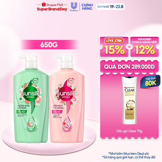 Dầu gội Sunsilk Natural 650g thành phần 100% thiên nhiên cho mái tóc tỏa hương sống động 48h và giảm gãy rụng gấp 2,5lần