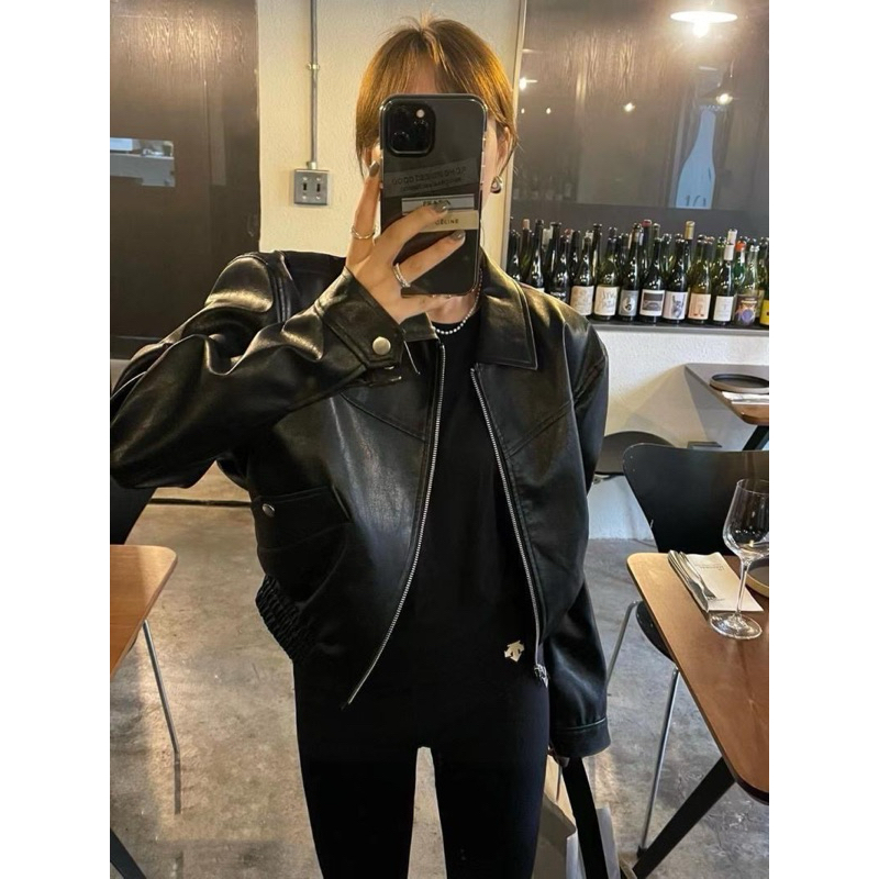 Áo Khoác Da Croptop Nữ AGUSS Áo Khoác Jacket Form Croptop Có Độn Vai Da PU Cao Cấp Phong Cách Hàn Qu