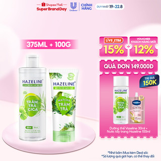 Combo 2 ngừa mụn hazeline tràm trà cica nước tẩy trang 375ml + gel rửa mặt 100g