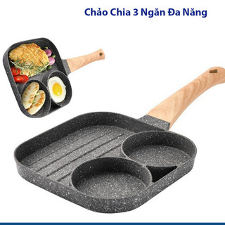 Chảo Đá Chia Ô 3 Ngăn Chiên Dán Đa Năng Chống Dính Tốt, Nấu Được Tất Cả Các Loại Bếp
