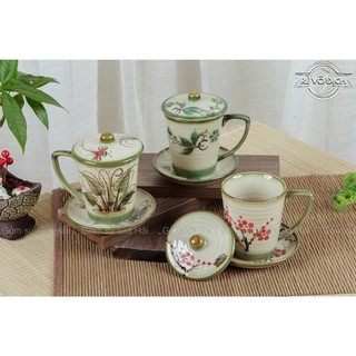 Cốc sứ đưng nước, pha trà có nắp đậy Bát Tràng