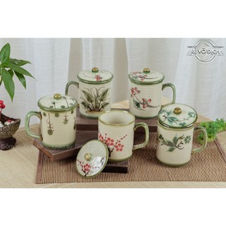 Cốc sứ đưng nước, pha trà có nắp đậy Bát Tràng