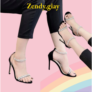 Giày Sandal cao gót nữ Sandal bít gót nữ dây quai đá gót nhọn cao 9p A53_A57
