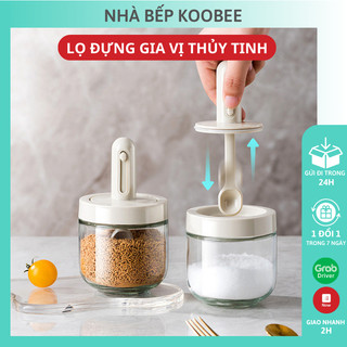 Lọ đựng gia vị thủy tinh KOOBEE có thìa chống ẩm, hũ thủy tinh đựng gia vị cao cấp 300ml