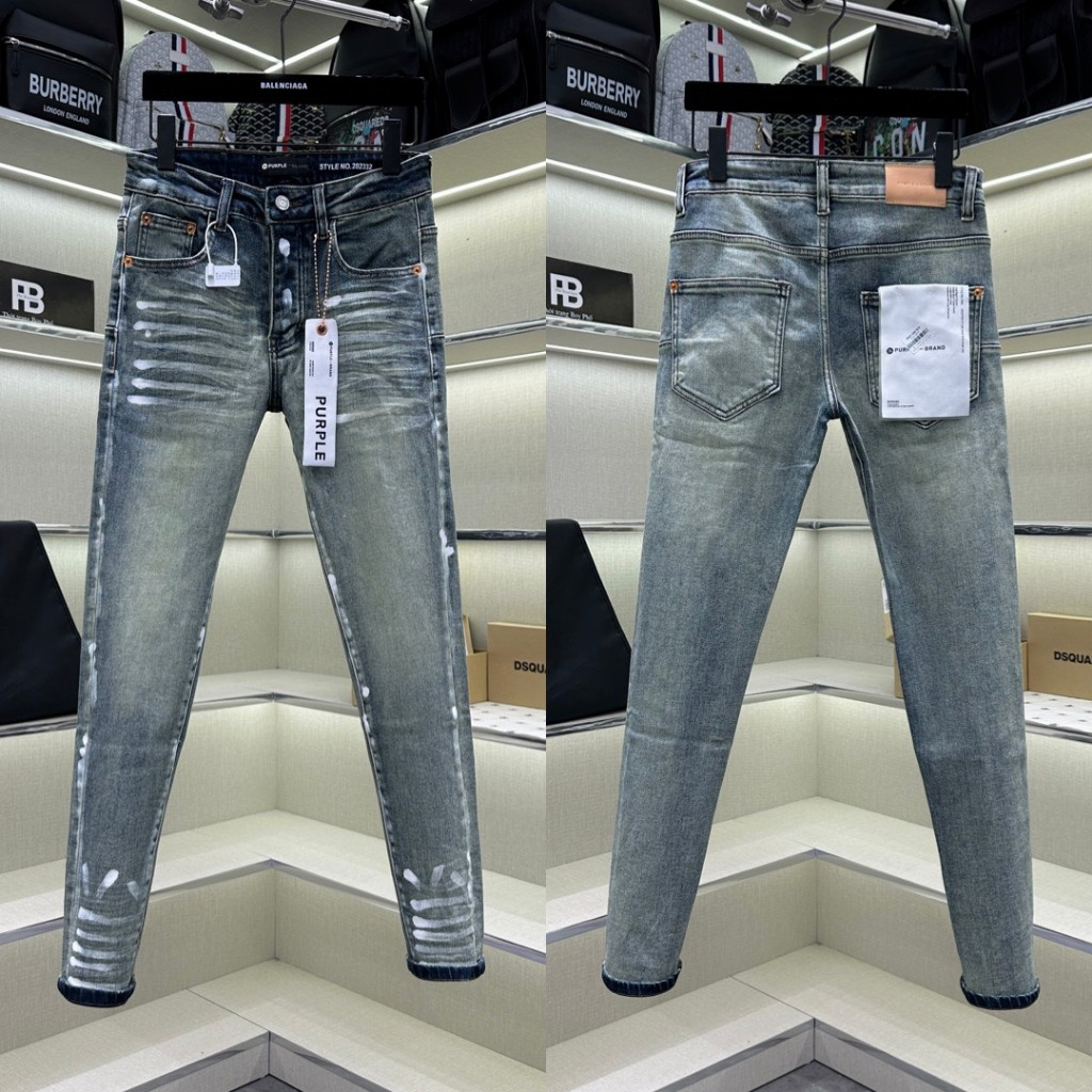 Quần Jean Nam Purple Skinny Wash Xanh Mài Trơn Nhăn 3D Kẻ Sơn Trắng,Quần Bò Nam 4Cúc Mác Lụa Boy Phố