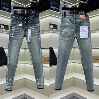 Quần Jean Nam Purple Skinny Wash Xanh Mài Trơn Nhăn 3D Kẻ Sơn Trắng,Quần Bò Nam 4Cúc Mác Lụa Boy Phố