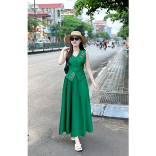  Set Áo Sát Nách Kèm Chân Váy Xòe Chất Đũi Linen Hàn cao cấp Mã D18 