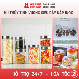 Lọ, hũ thủy tinh vuông siêu dày nắp inox