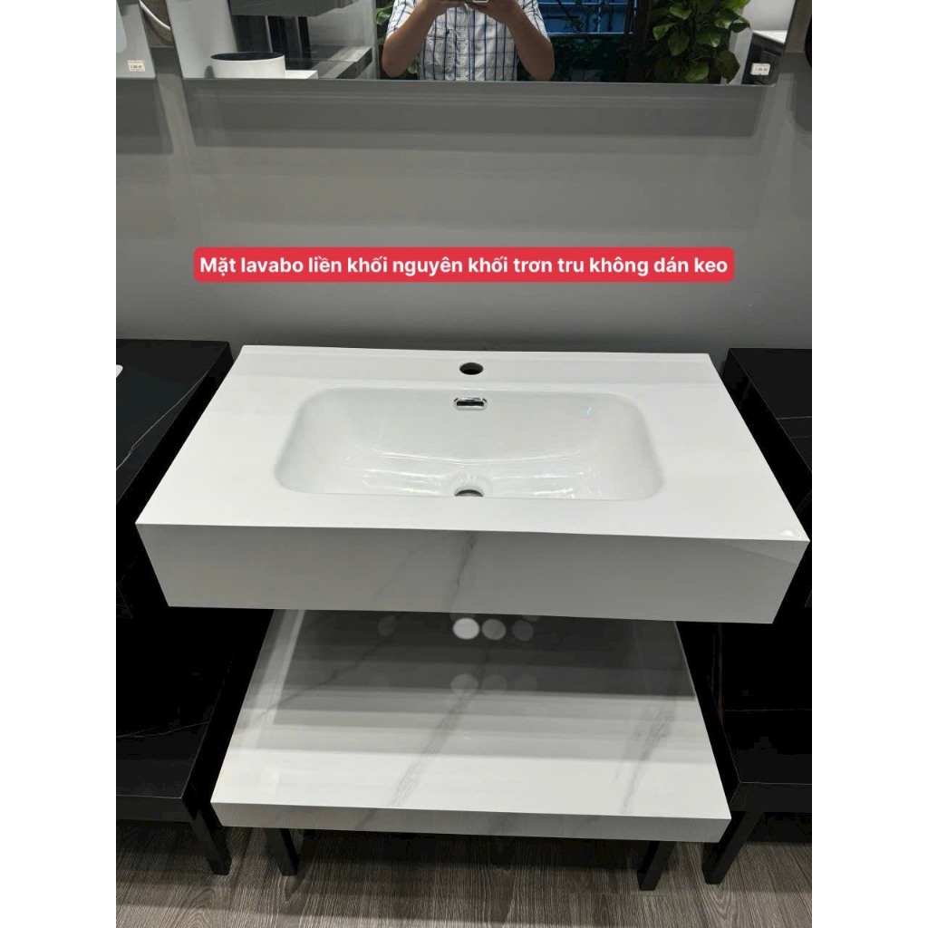 BÀN ĐÁ TRÀN VIỀN LIỀN KHỐI VÔ CỰC chậu lavabo rửa mặt MĂT LAVABO 2 tầng không gương không vòi