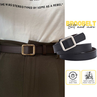 Thắt lưng nữ nam Ulzzang mặt chữ nhật, tròn bản nhỏ không lỗ bấm 2.3cm phong cách unisex đơn giản