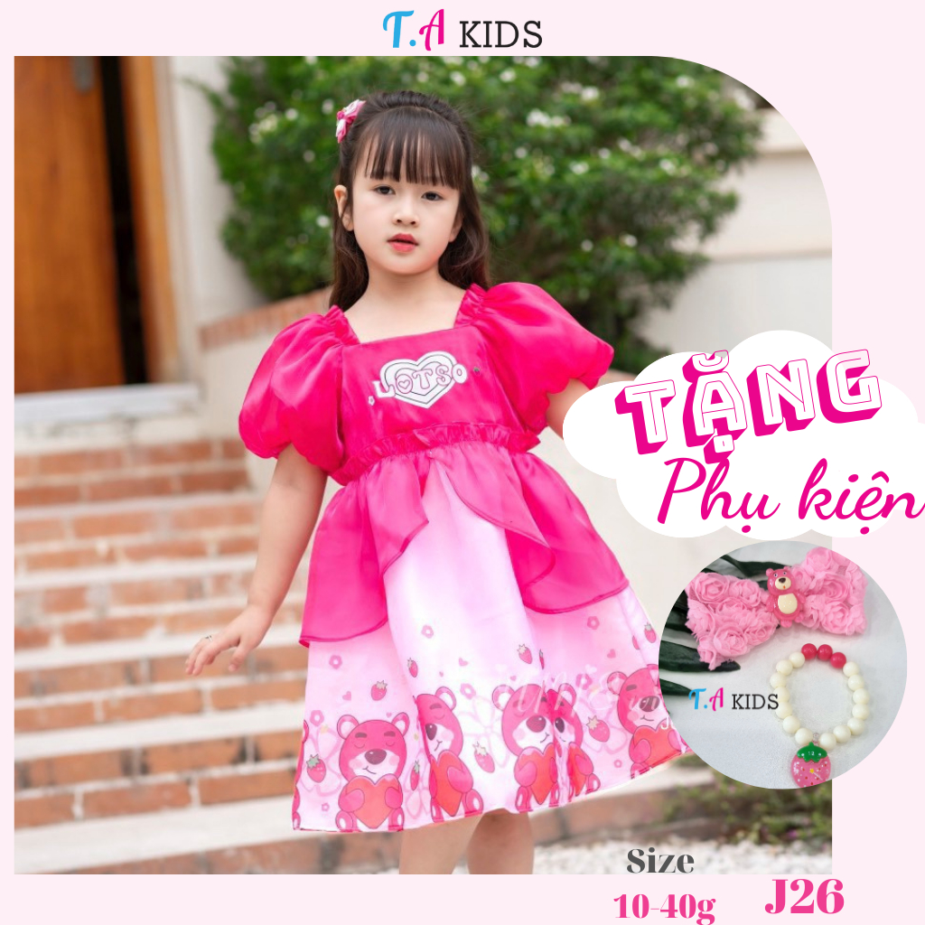 Váy gấu dâu 2 tà chất tơ ngọc trai 10-40kg T.A Kids J26