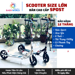 Xe Trượt Scooter Thể Thao Cỡ Lớn - Khung Thép Chịu Lực 150kg, Gấp Gọn, Phanh Tay An Toàn