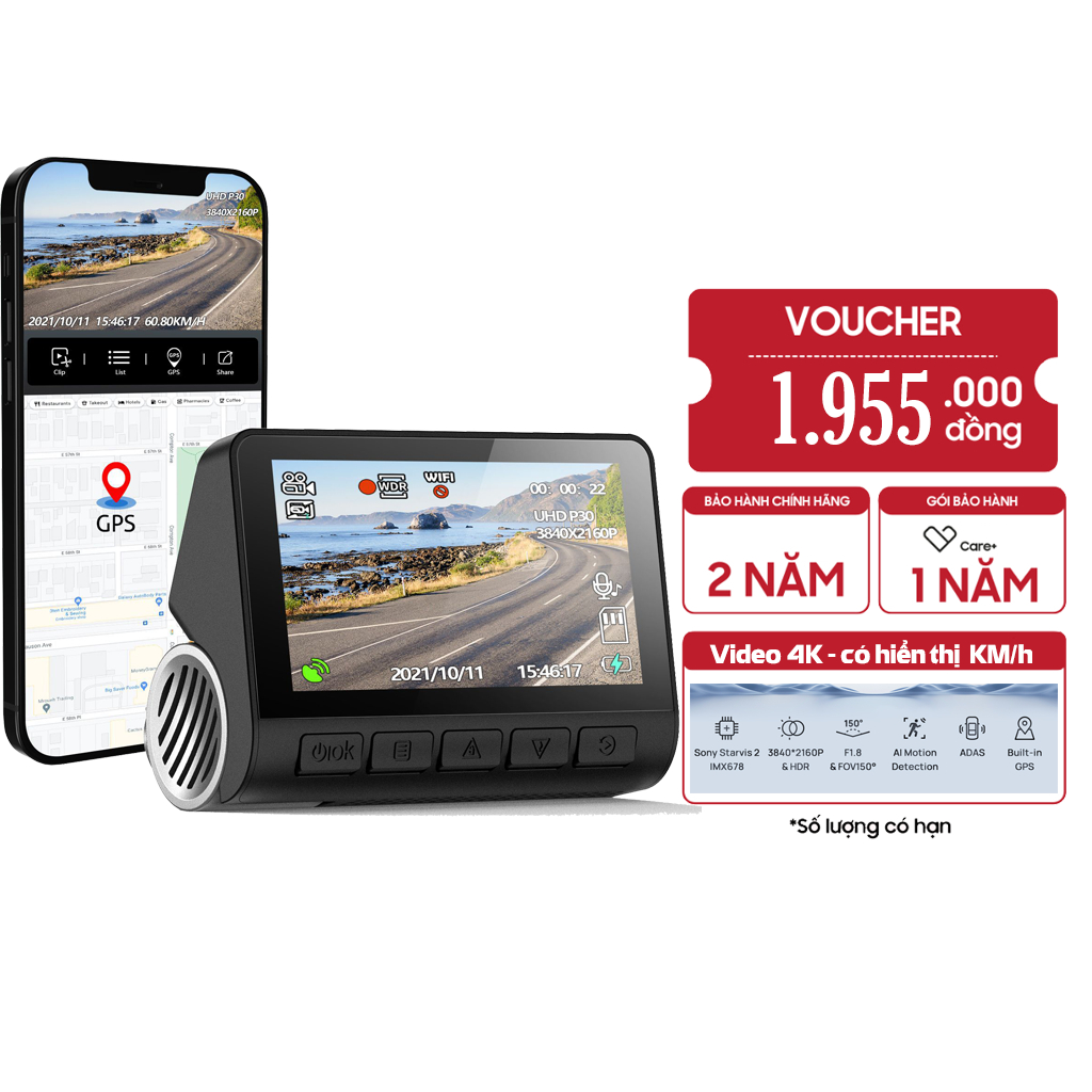 Camera Hành Trình Ô Tô - Độ Phân Giải 4K - Góc Quay Rộng 170 độ - Bảo Hành Chính Hãng 1 đổi 1
