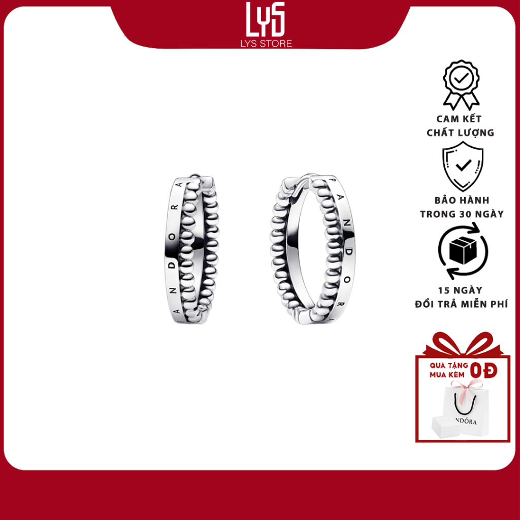 Khuyên tai bạc Lys Signature Logo & Beads Hoop Earrings 3058 Fullbox phụ kiện PAN